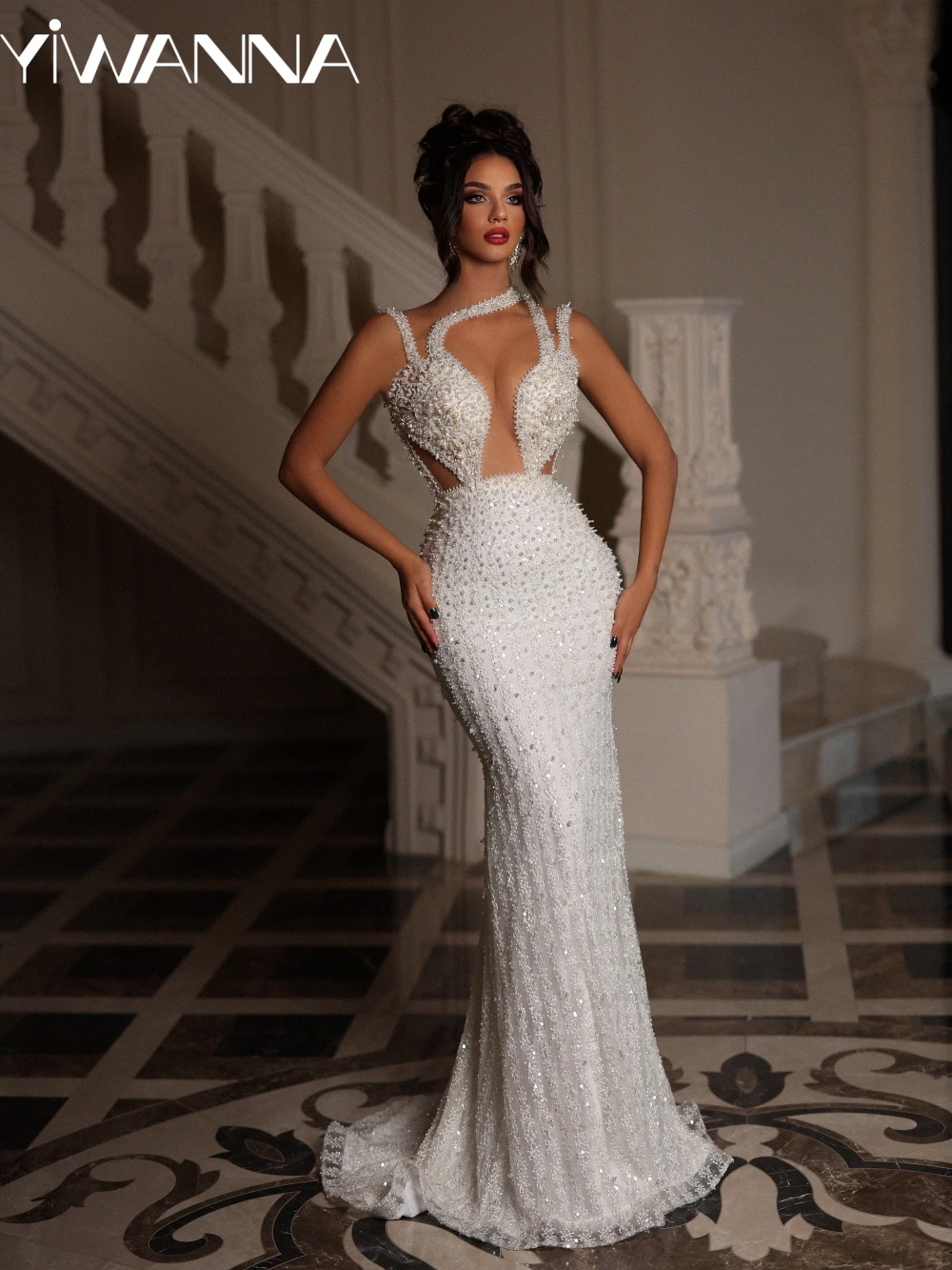 

Elegant Shimmering Pearls Mermaid Long Wedding Dress Gorgeous Beaded Thin Straps Bridal Gown 2026 Customized Dresses For Bride