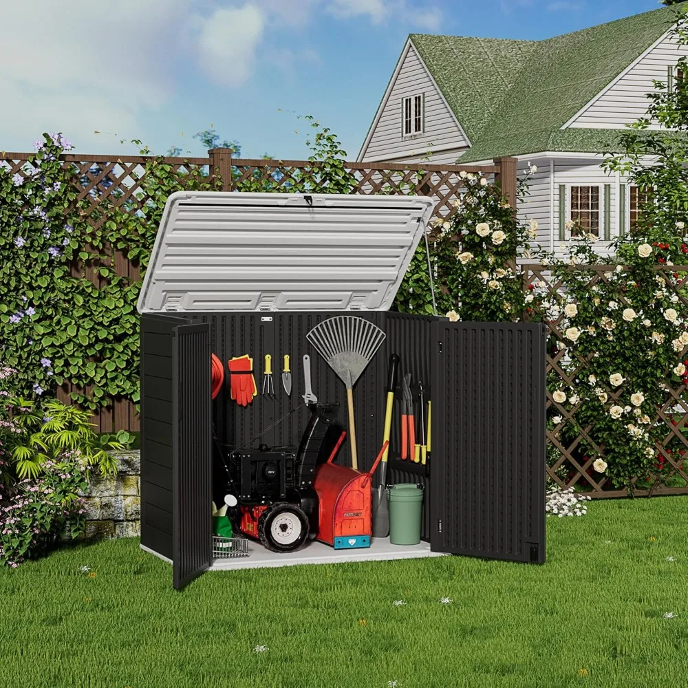 Storage Shed Weather Resistance, Multi-Purpose Outdoor Storage Cabinet for Backyards and Patios,Horizontal Storage forLawnmower