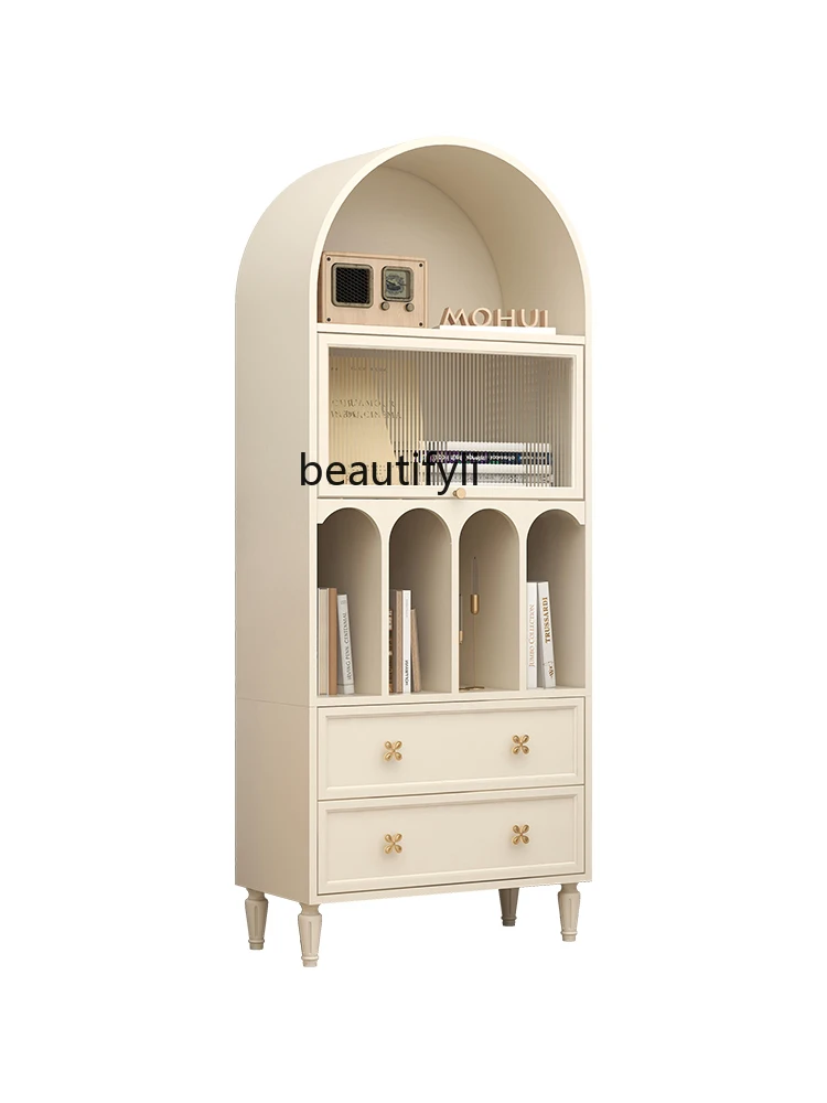 

Cream French Style Storage Bookcase Bedroom Study Floor Bookshelf Flap-up Door Bookcase