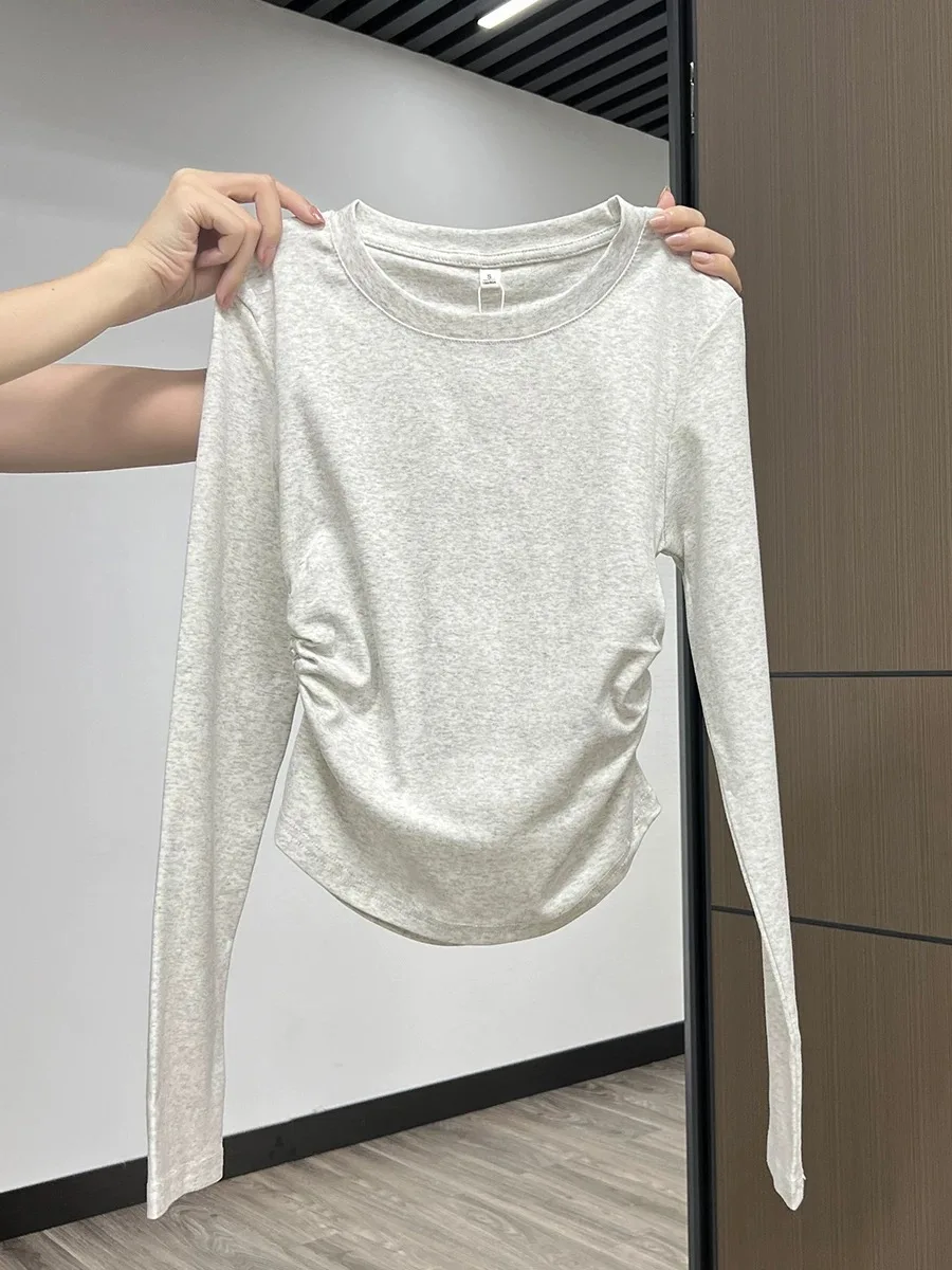 Slim Fit Long Sleeve round Neck Base Shirt Women plus Size Cotton 95% Elastic Fiber T-Shirt Underwear Waist Cinched Shoulder ...