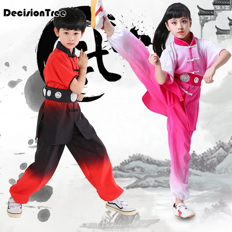 2023 chinese kung fu clothes for boys girls traditional wushu uniform martial arts sets kids children stage performance costumes