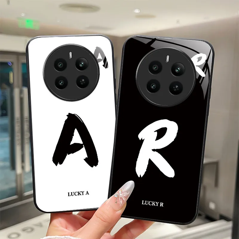 For Realme 12 4G Case RMX3871 Lucky Letters Tempered Glass Phone Cases On Realme12 4G Protect Bumper Cover Shell Coques 6.67''