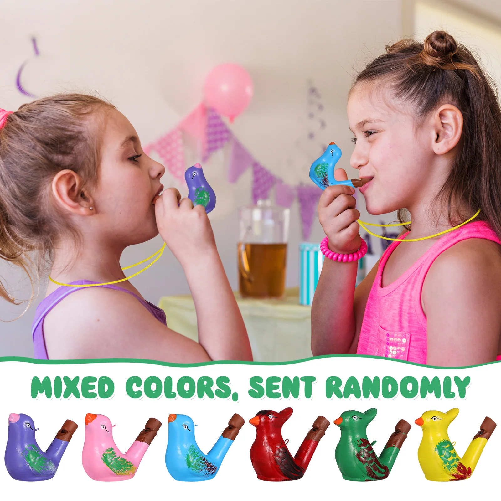 Sifflets d'oiseaux en céramique colorés, 6 pièces, Animal de dessin animé, ensemble de jeu éducatif Musical avec lanières, cadeau d'anniversaire pour enfants