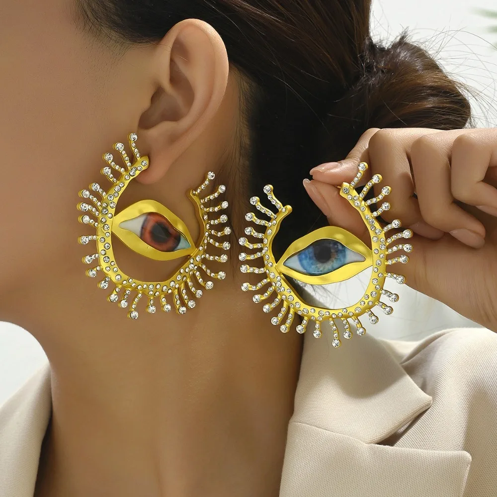 Exaggerated Eyes Shaped Hoop Earrings Geometric Vintage Eyes of Demon Stud Earring Alloy Ethnic Devil's Eye Earrings