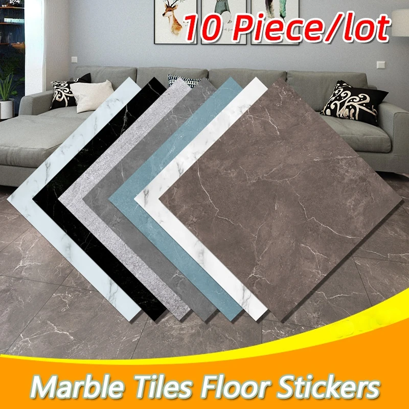 

10pcs Thick Wall Sticker Self Adhesive Tiles Floor Stickers Marble Bathroom Ground Wallpapers waterproof PVC Bedroom living Room