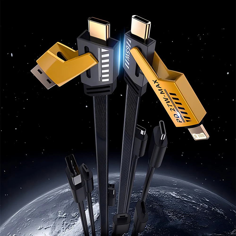 2025 جديد Mecha أربعة في واحد 6A كابل بيانات شحن سريع أصفر وأسود مضفر مزدوج النوع اثنين إلى اثنين كابل شحن #5