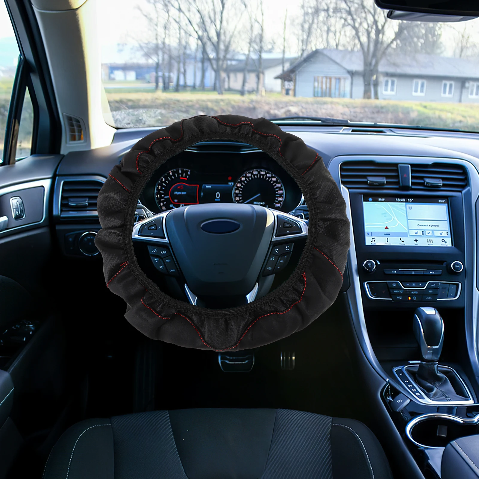 

Artificial Carbon Fiber Steering Wheel Cover Universal Elastic Anti-Slip Car Steering Sleeve for All Season Driving