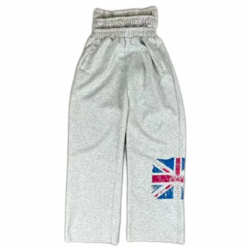 

Y2k American Gray Flag Print Men And Women Fashion New Trend High Waist Pants Retro Vintage Casual Double-Waist Loose Sweatpants