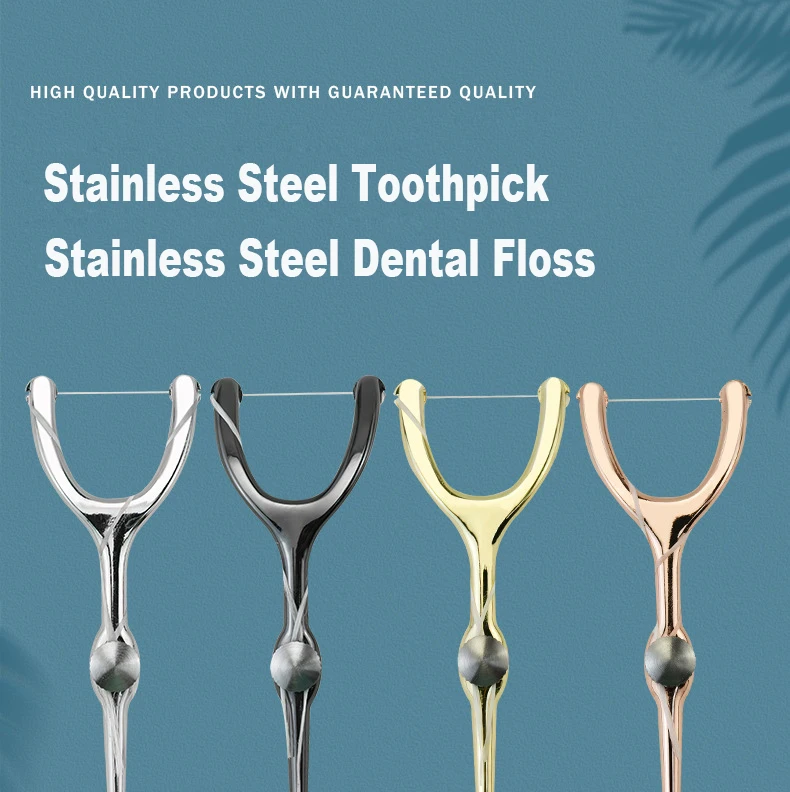 Austauschbare Zahnseide Edelstahl Y Form Zahnseide Halter Wiederverwendbare Zahnstocher Tragbare Hilo Zahnseide Dental Zähne Sticks – Detail 1