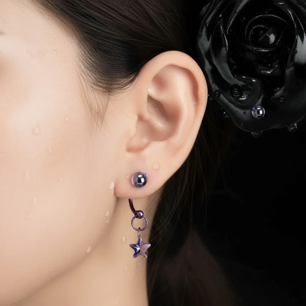 ASTM F136 Titanium Dangle Star U-shaped Ring Crystal Ball Hypoallergenic Titanium Septum Barbell Internal Thread Removable Charm