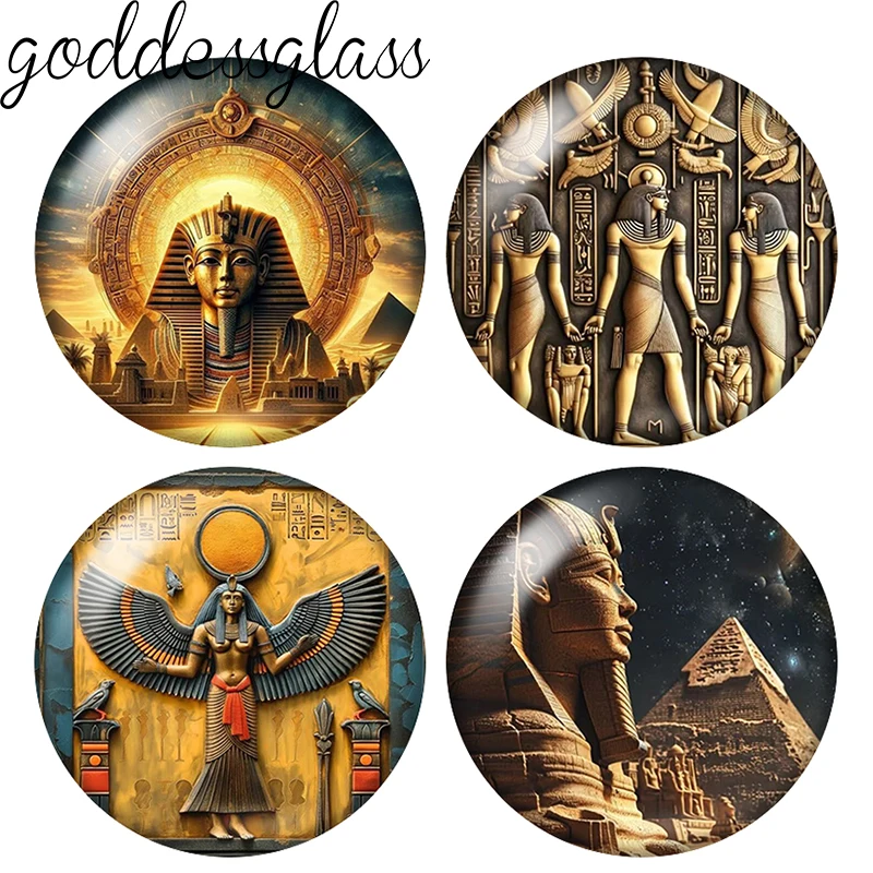 

Ancient Egyptian Totem Pharaoh pyramid 10pcs 12mm/18mm/20mm/25mm Round photo glass cabochon flat back Making findings Jewelry
