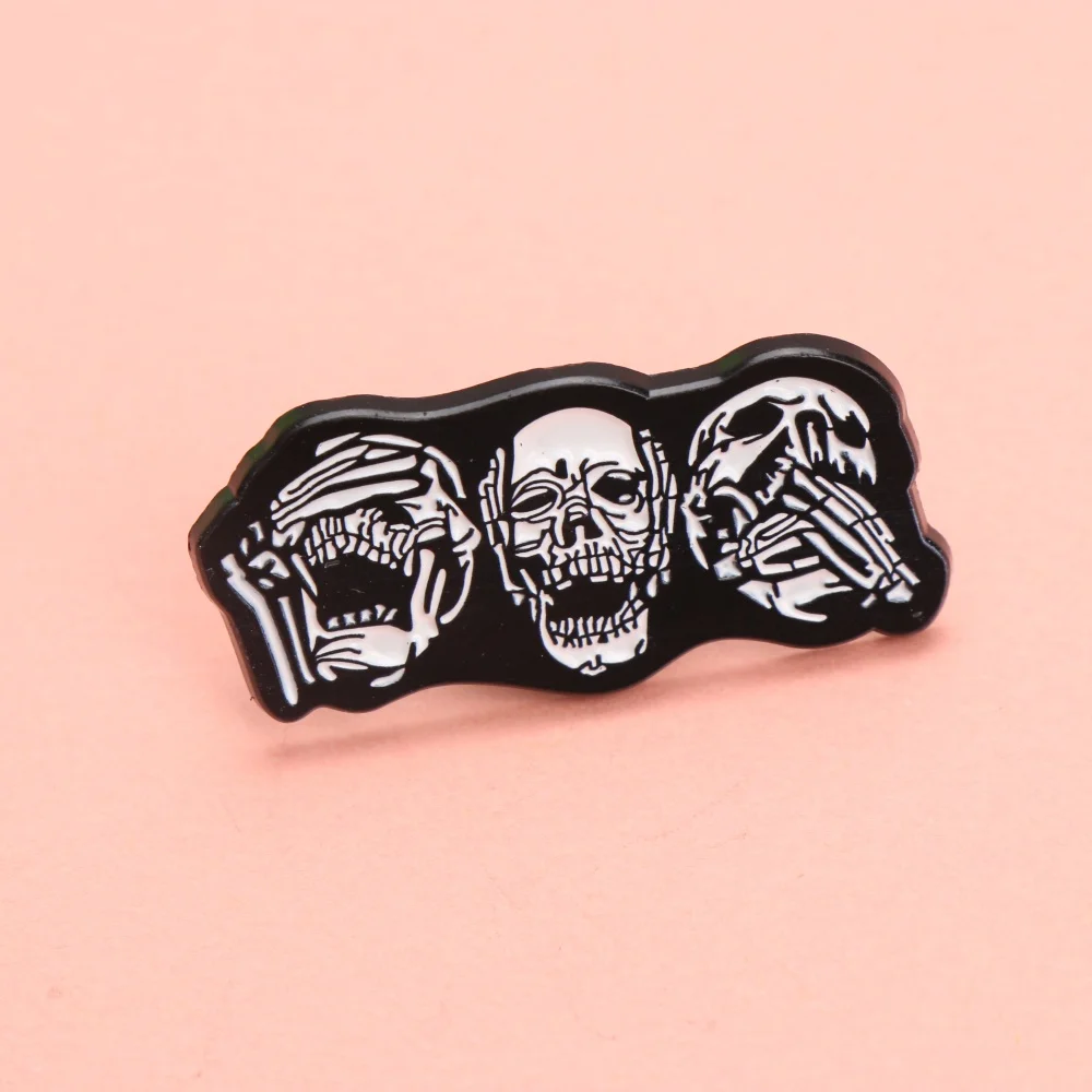 دبوس المينا الثلاثي من Punk Skull - شارة طية صدر السترة على طراز الرسوم المتحركة لملابس الظهر هدية إكسسوارات ذاتية الصنع