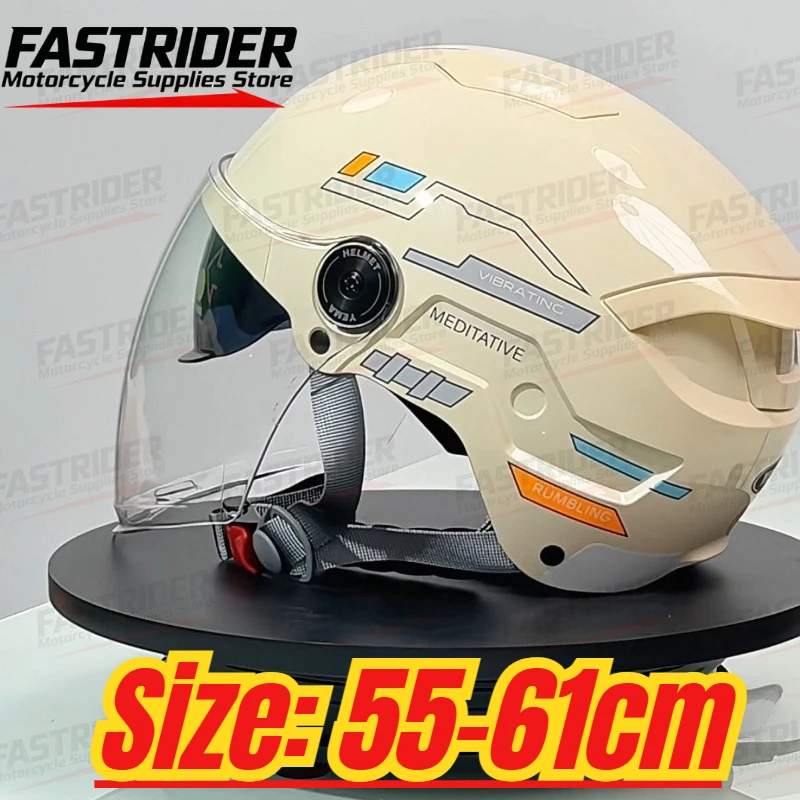 YEMA New Half Helmet Double Lens Large Breathable New Tail Design Electric Vehicle Motorcycle Riding Helmet