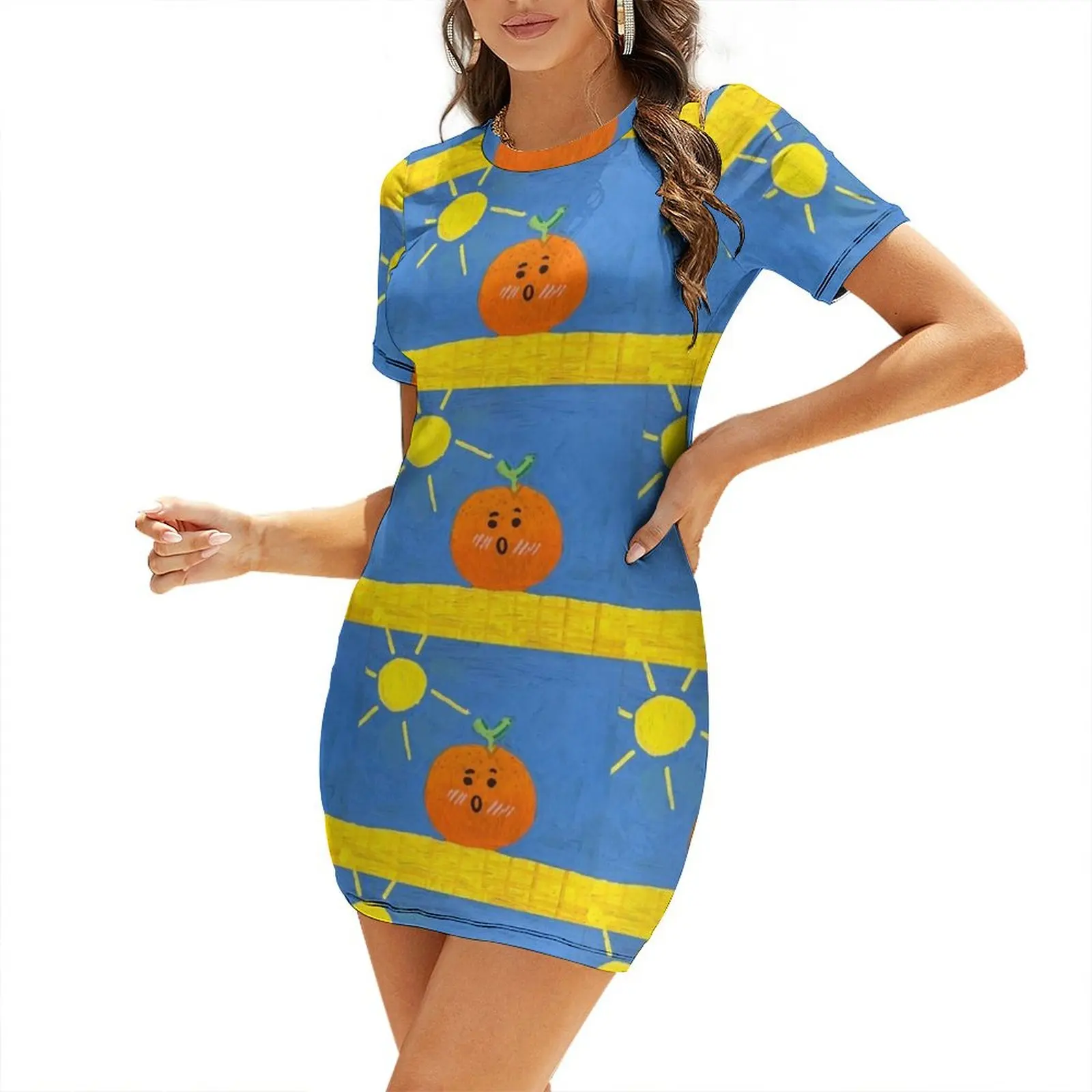 

Orange Short-Sleeved Dress birthday dress for women Clothing summer clothes chic and elegant woman dress