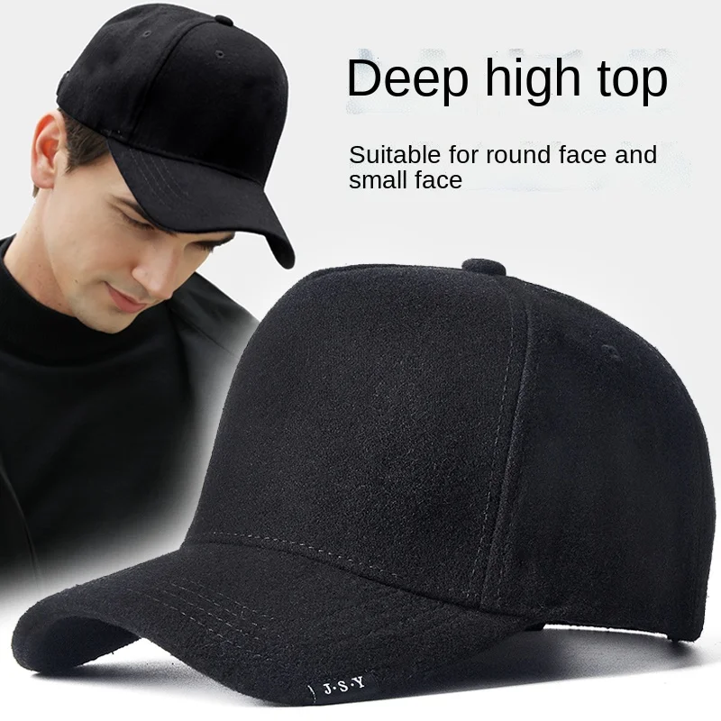 Baseball Cap For Men High Top Winter Hat Male Keep Warm Big Head Circumference Wool Trucker Cap Fashion Luxury Design Dad Hat