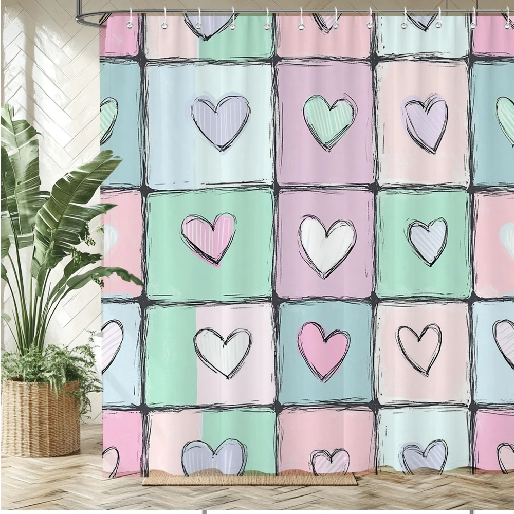 Modern pink Love style pattern Shower Curtain Bath Curtain Romantic Printed Bathroom Curtains for Home Decoration Curtain