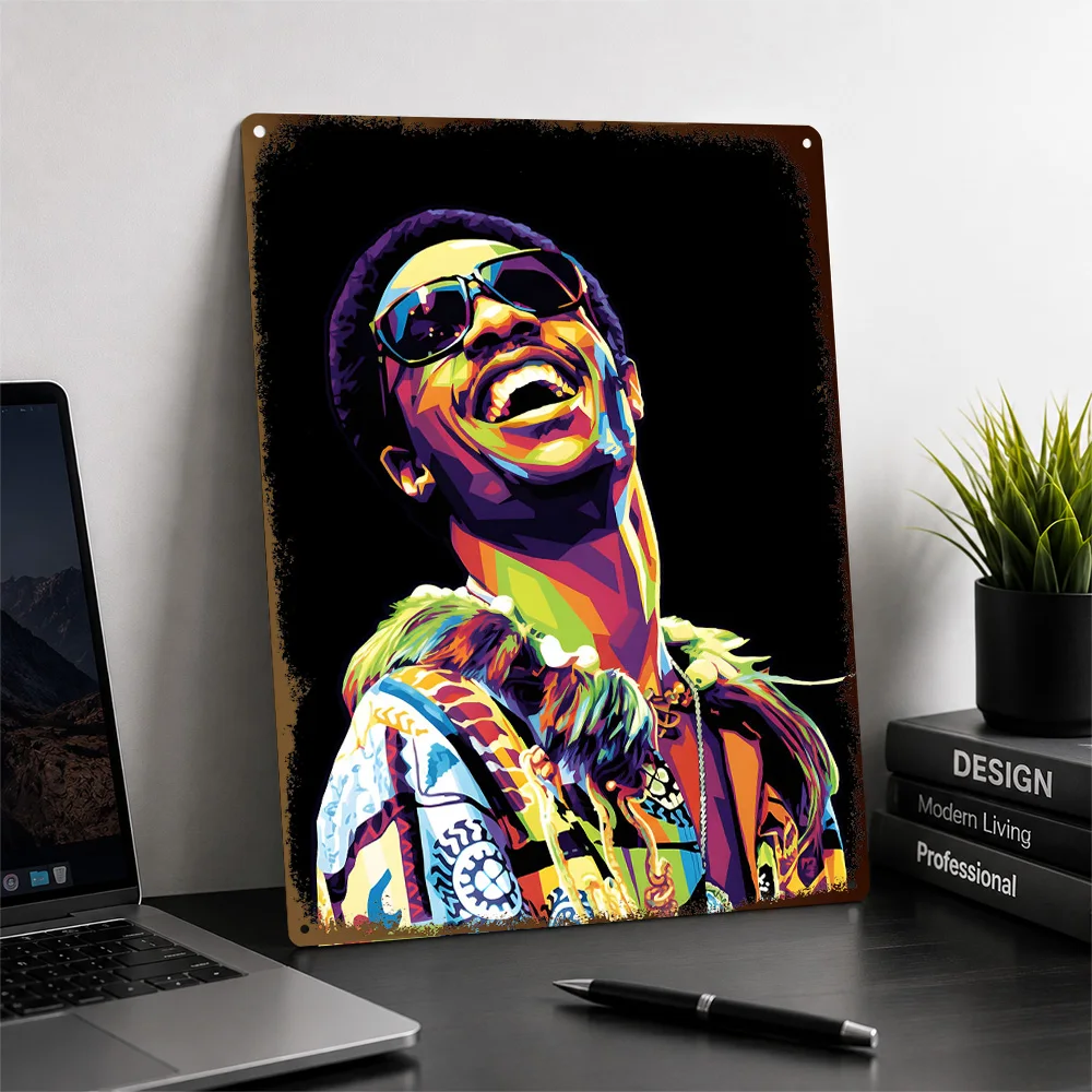 Stevie Wonder Colorful Portrait Aluminum Poster Personalized Metal Sign Striking Smooth Groove Wall Art Belongs In Music Rooms