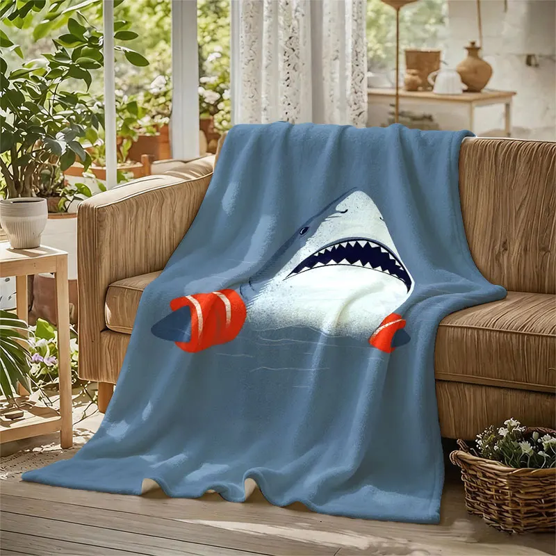 Shark Floaties Ocean Flannel Blanket Perfect for Sofa Office Bed Travel Sleep Read Relax Camping Four Season Use