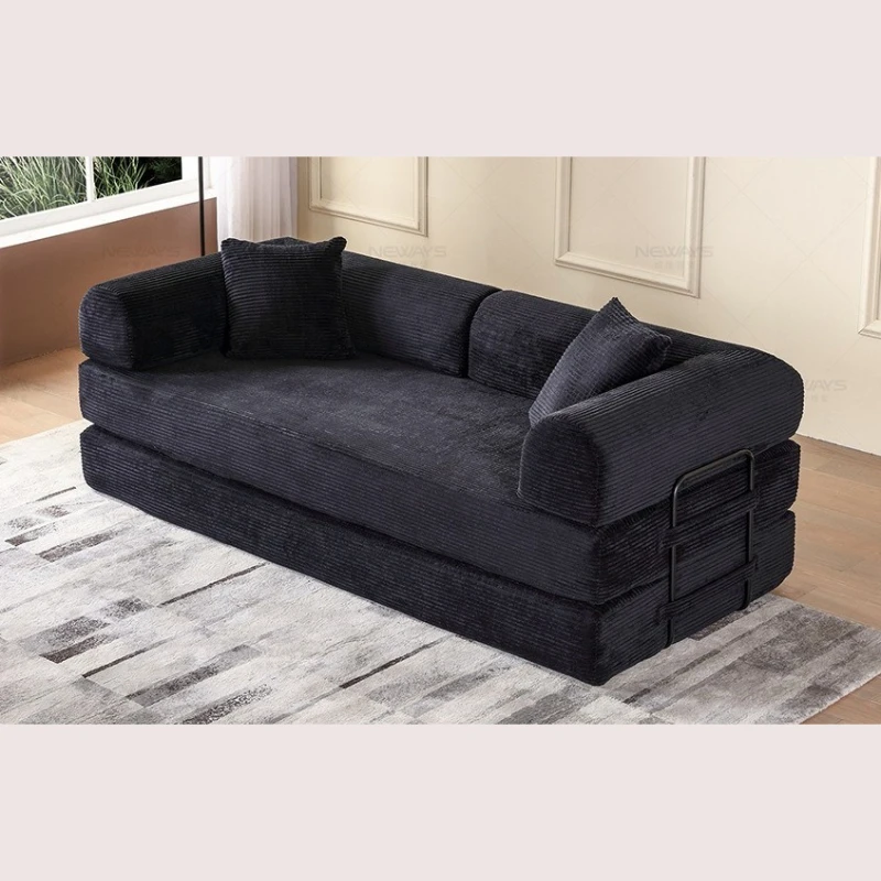 

Corduroy Folding Mattress with Fixed Shape Frame, Floor Sofa Lounge Sofa 200CM-Convertible Sofa Bed with Cylindrical Pillows