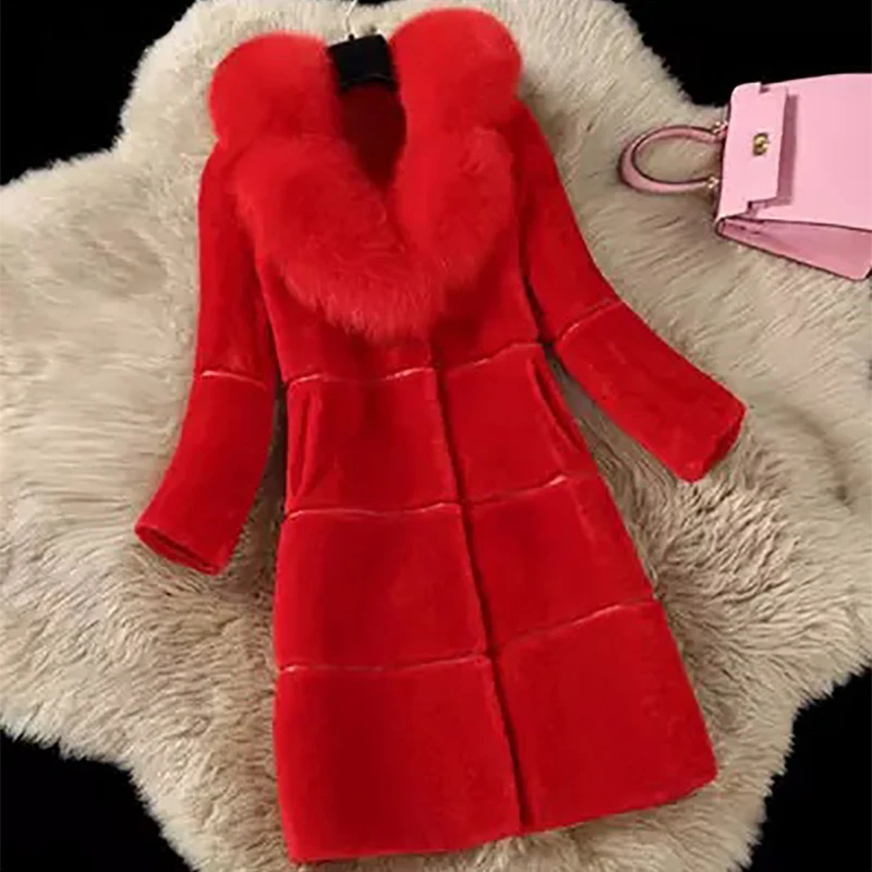 Streetwear Imitation Fur Coat Elegant Style Solid Color Fur Collar Splicing Long Sleeve Single Breasted Pockets Jacket For Women
