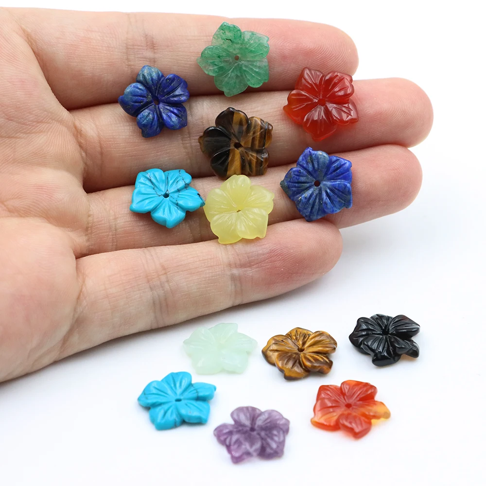 

15mm Drilled Peach Blossom Flowers Natural Stones Fluorite Amethyst Reiki Gem for Crystals Jewelry Making DIY Pendant Necklace
