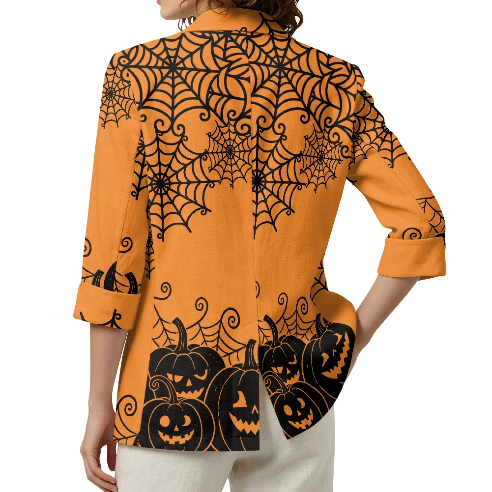 PENSTROLL Pumpkin Cobweb Open Front Beach Cardigan for Women Linen Like Layering Top Outerwear