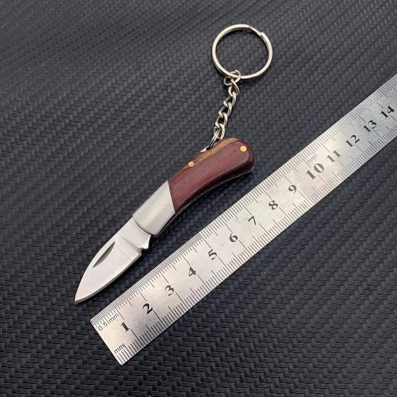 Dropshipping  Wood Handle Stainless Steel Mini Portable Pocket Key Ring EDC Tiny Folding Knife