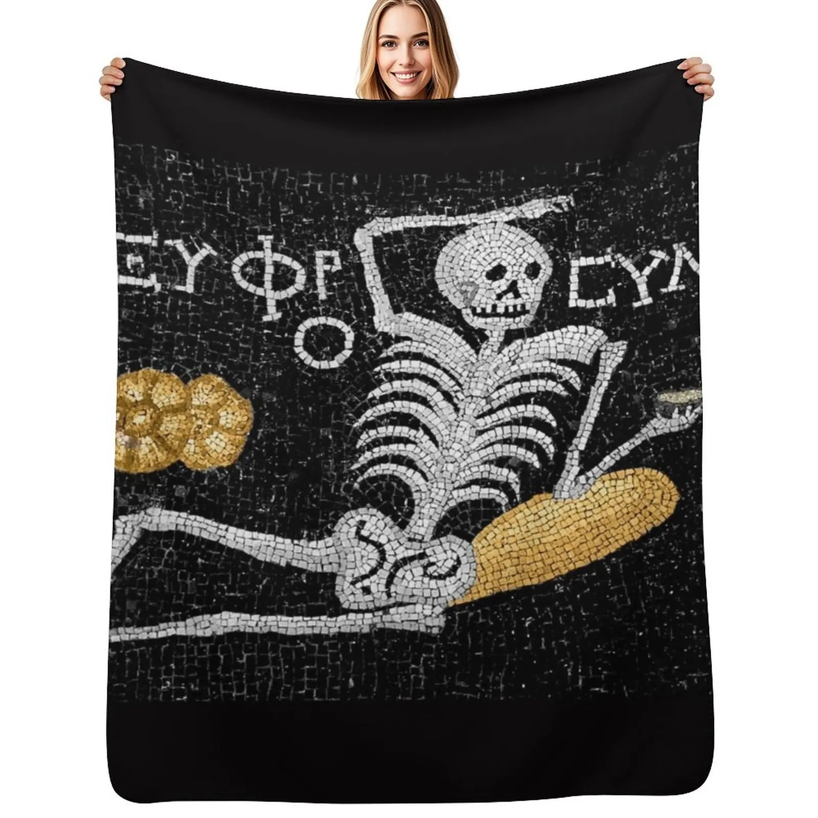 

Be Cheerful, Enjoy Your Life - Ancient Greek Mosaic Throw Blanket Plaid Personalized Gift Thins Blankets For Bed Blankets