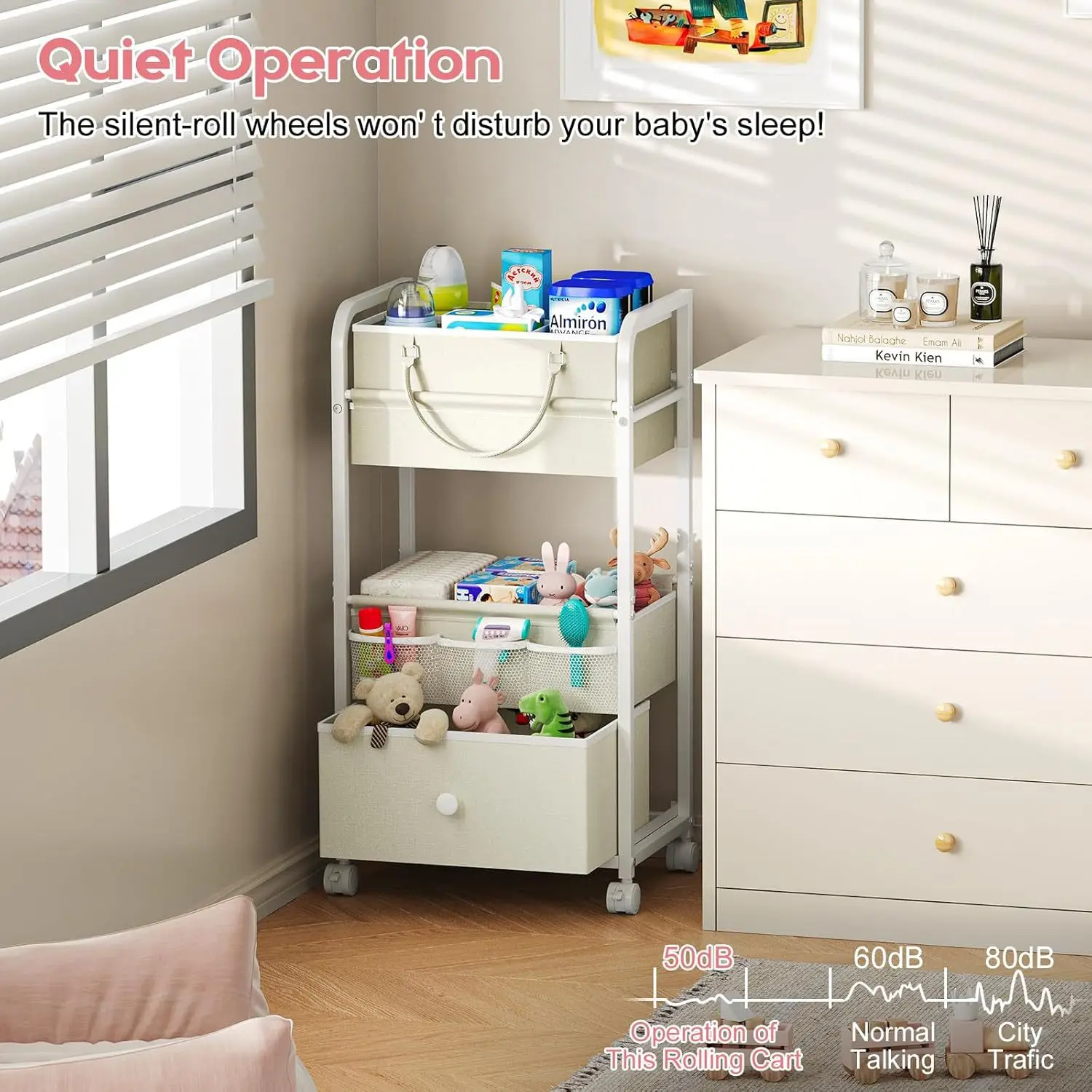Baby diaper storage rack and triple stroller with drawers Mobile utility car Baby dresser Clothes storage bag