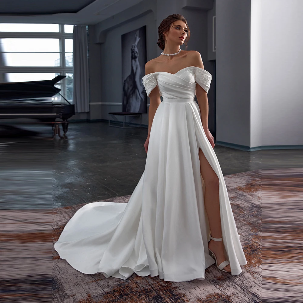 

Off The Shoulder A-Line Wedding Dresses For Women Graceful Appliques Lace Bridal Gowns Princess Ball Vestido De Novia Customized