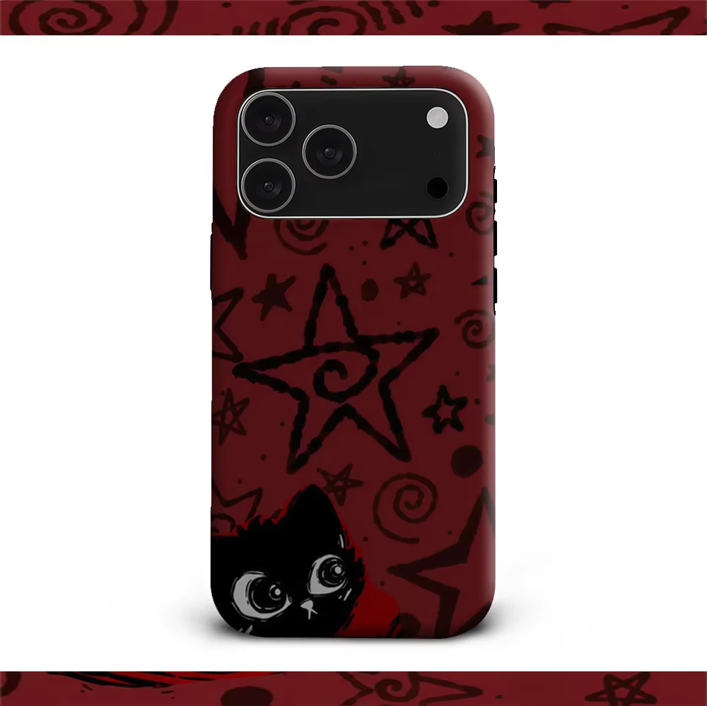 Starred Cat in Red Phone Case for Samsung Galaxy S20 S23 S24 S25 S26 FE Plus Ultra Edge 4G 5G Luxury Double-layer Back Cover