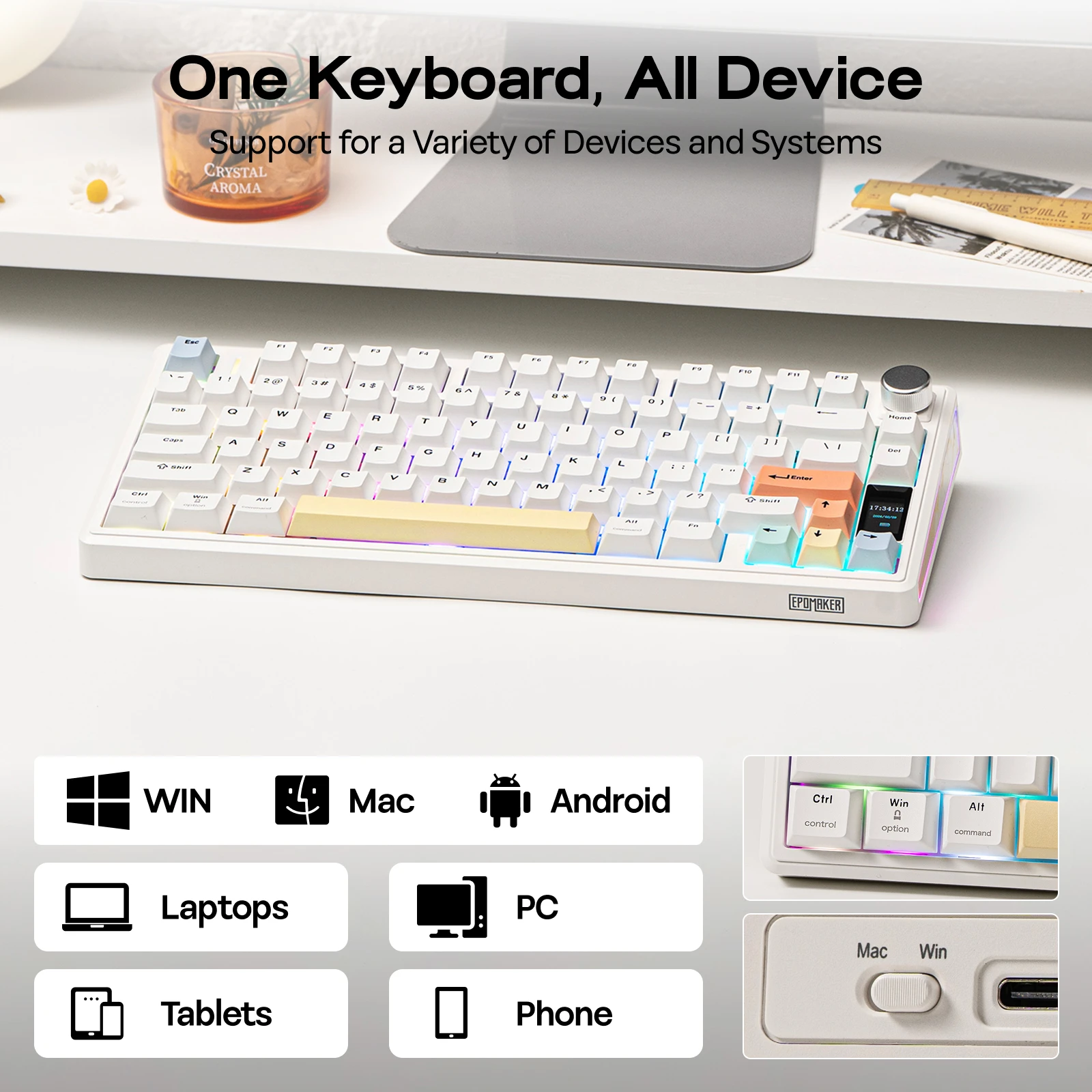 EPOMAKER TH80 V2 PRO 75% ANSI US QWERTY Układ Hot-Swap Gasket Tri-mode Bezprzewodowa Mechaniczna Klawiatura Gamingowa z Podświetleniem RGB — zdjęcie produktu 3