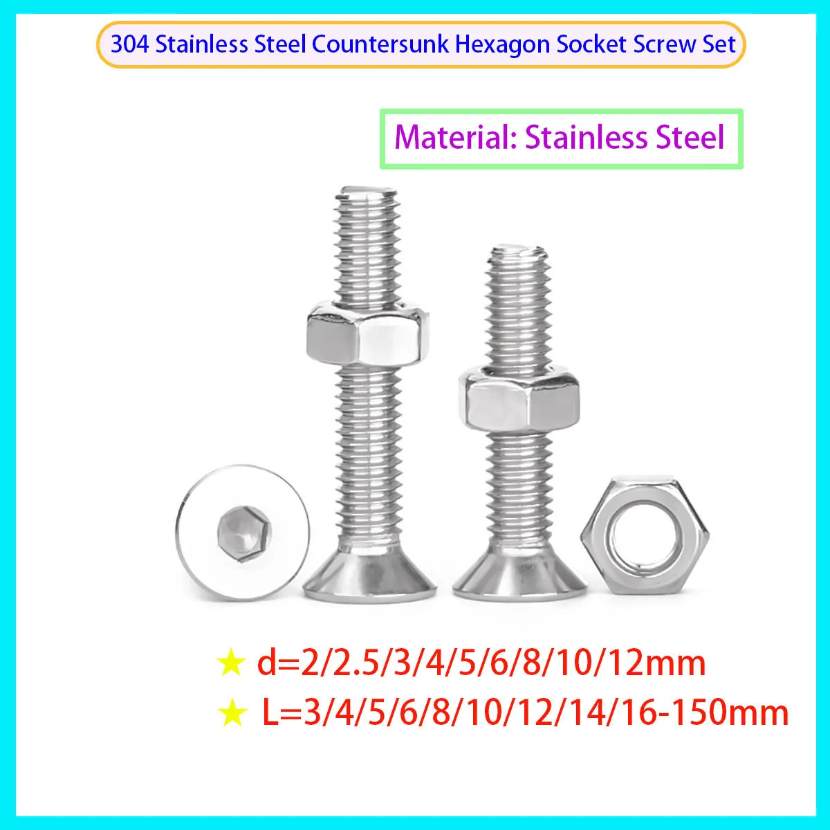 

304 Stainless Steel Countersunk Hexagonal Bolt Nut Combination