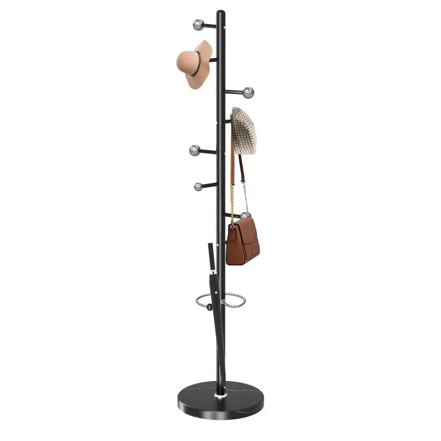 

Современная металлическая вешалка для одежды, напольная вешалка с основанием из натурального мрамора, прочная, усиленная, с 8 крючками, черная.