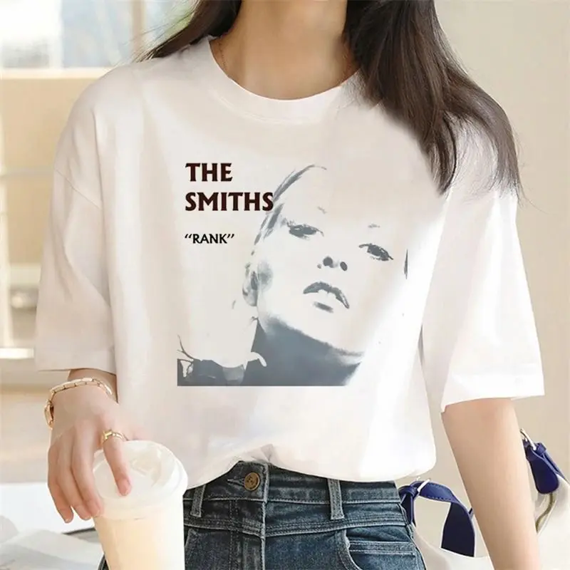 The Smiths Print T-Shirt Sommer-Trend Weiß Kurzarm Rundhals Lässige Sport-Ästhetik Kleidung Harajuku Damen Grafik-T-Shirts