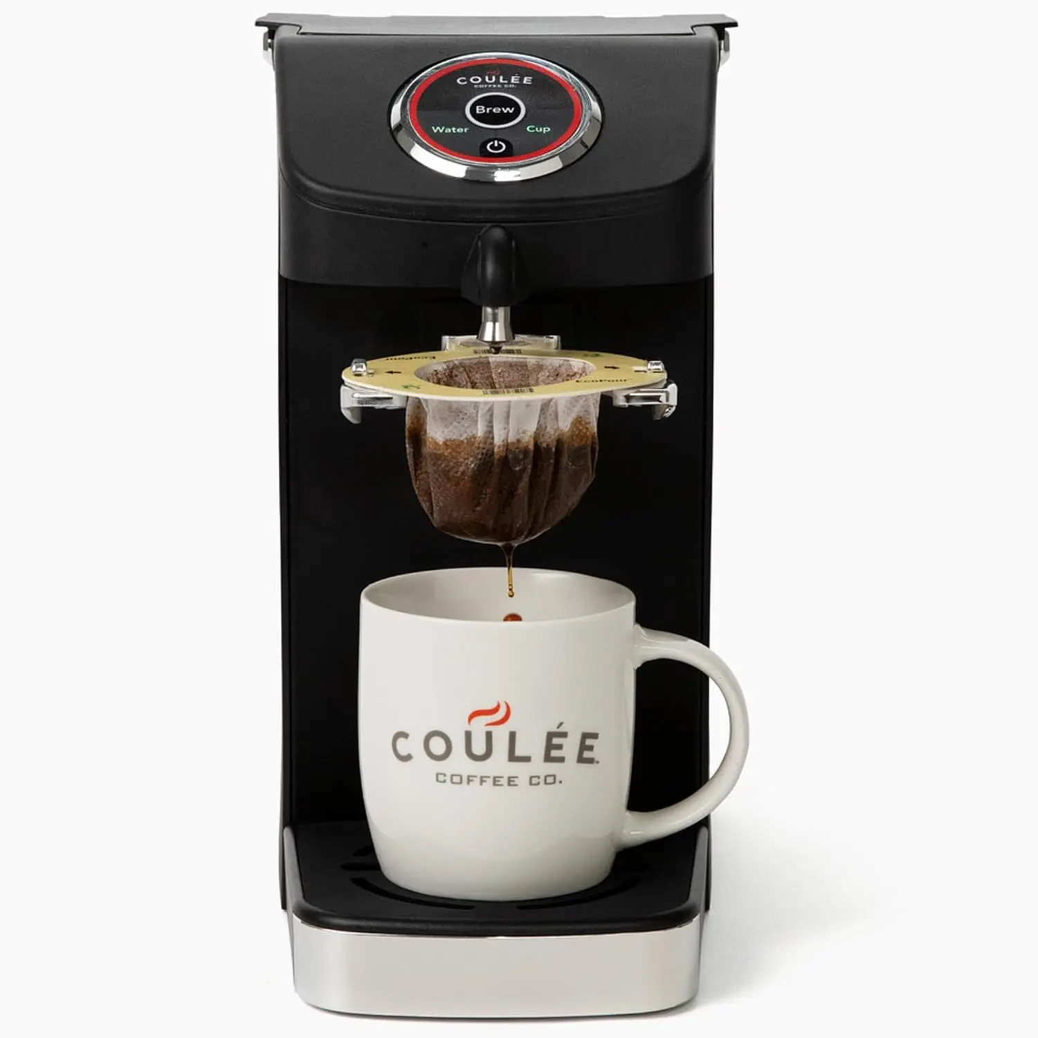 Swirl Single Serve Pour Over Coffee Maker, Stainless Steel, Black | Black, Heats to 205°F, rotates for precise bloom pour; steel