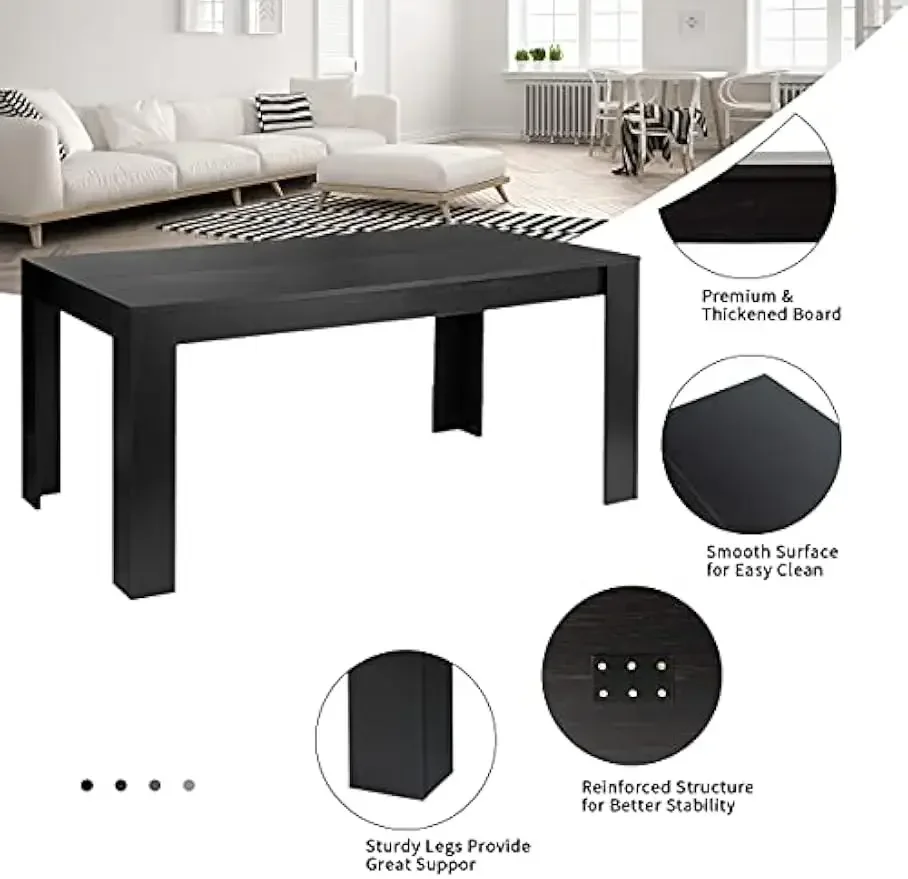 9 Pcs Dining Table Set, Wood Rectangular Table with 8 Upholstered Chairs Set, Modern Kitchen Table Set, Black Dining Room