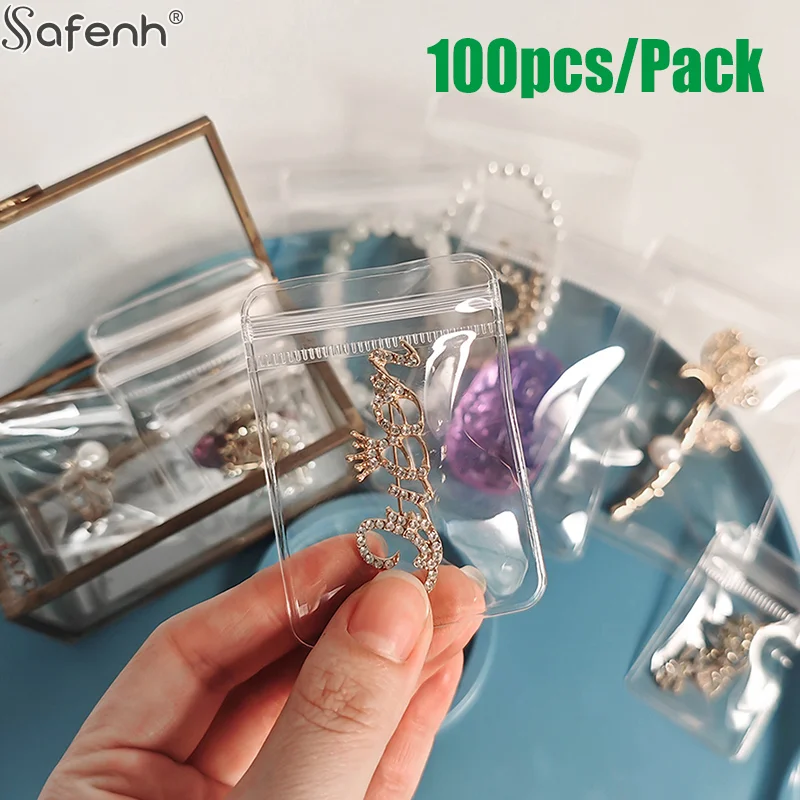

100pcs PVC Jewelry Organizer Pouch Bags Transparent PVC Anti-Oxidation Earring Pendant Necklace Bracelet Storage Holder Bags