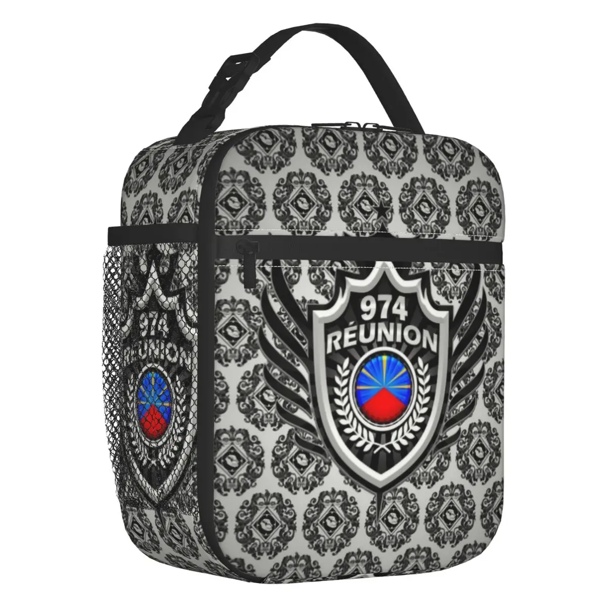 

974 Reunion Island Coat Of Arms Portable Lunch Box Women Margouillat Beach Cooler Thermal Food Insulated Lunch Bag Office Work