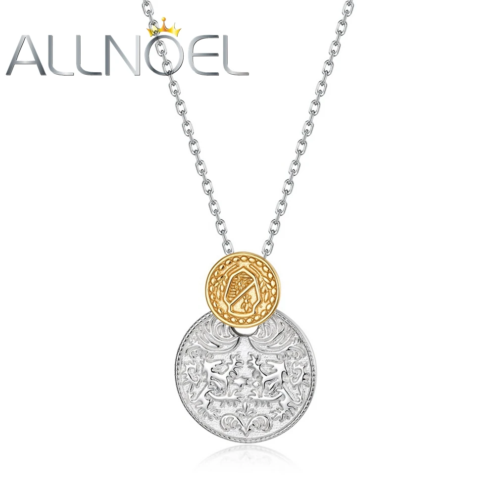 

ALLNOEL Real 925 Sterling Silver Pendant Necklace For Women Original Relief Coins Shape Party Gifts Vintage Jewelry New Style