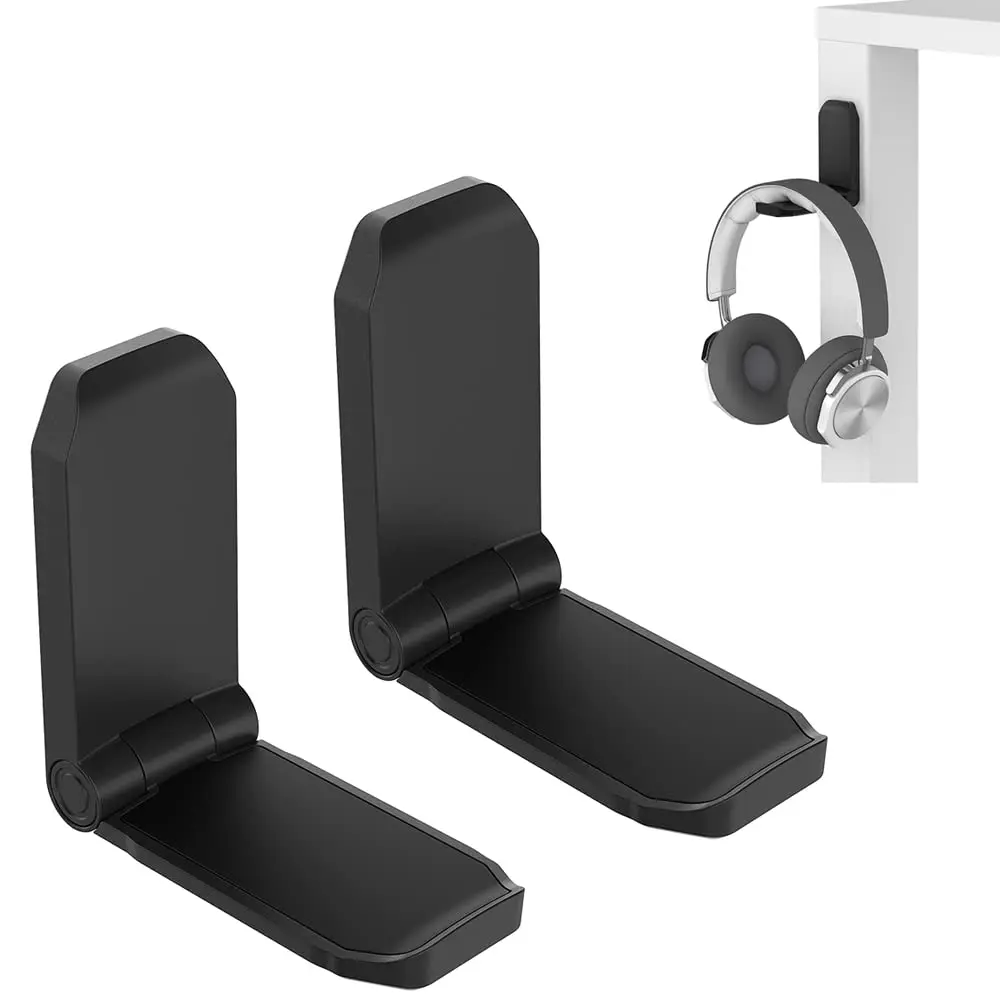 2 Pack Headphone Hanger PC Gaming Headset Holder Stand Adhesive Holder Mount for Wall Foldable Headphones Hook Mount Under Desk