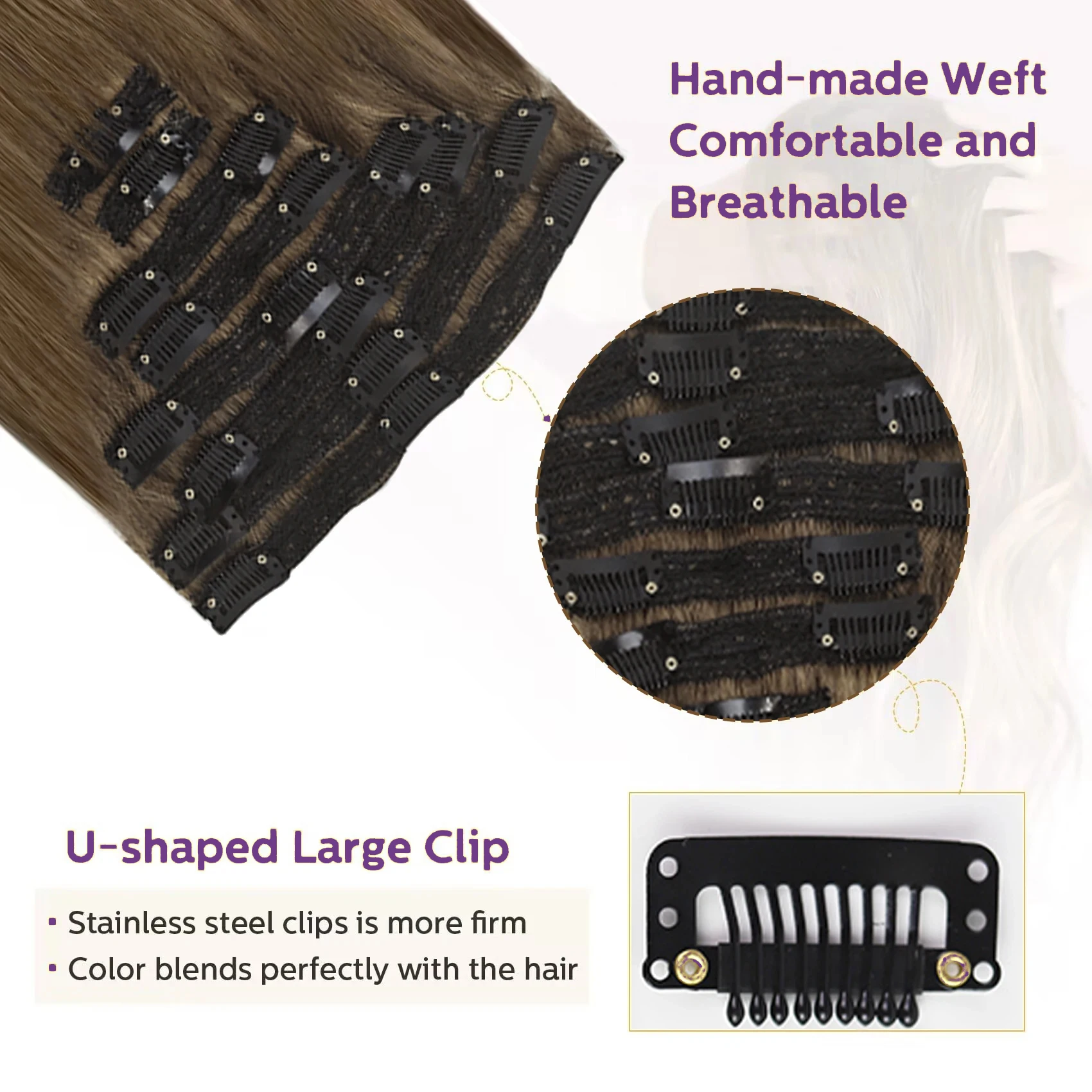 #8 Ash Brown Clip In Straight Hair Extension Light Brown Color Human Hair Virgin 16-26 Inch #8 Color Hair Ready To Ship