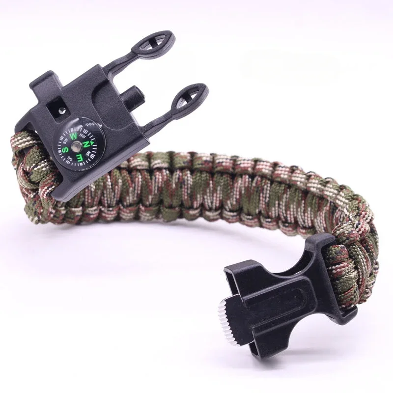 Pulsera de supervivencia multifunción al aire libre, pulsera de emergencia militar, pulsera de Paracord, raspador, silbato, herramientas de hebilla,