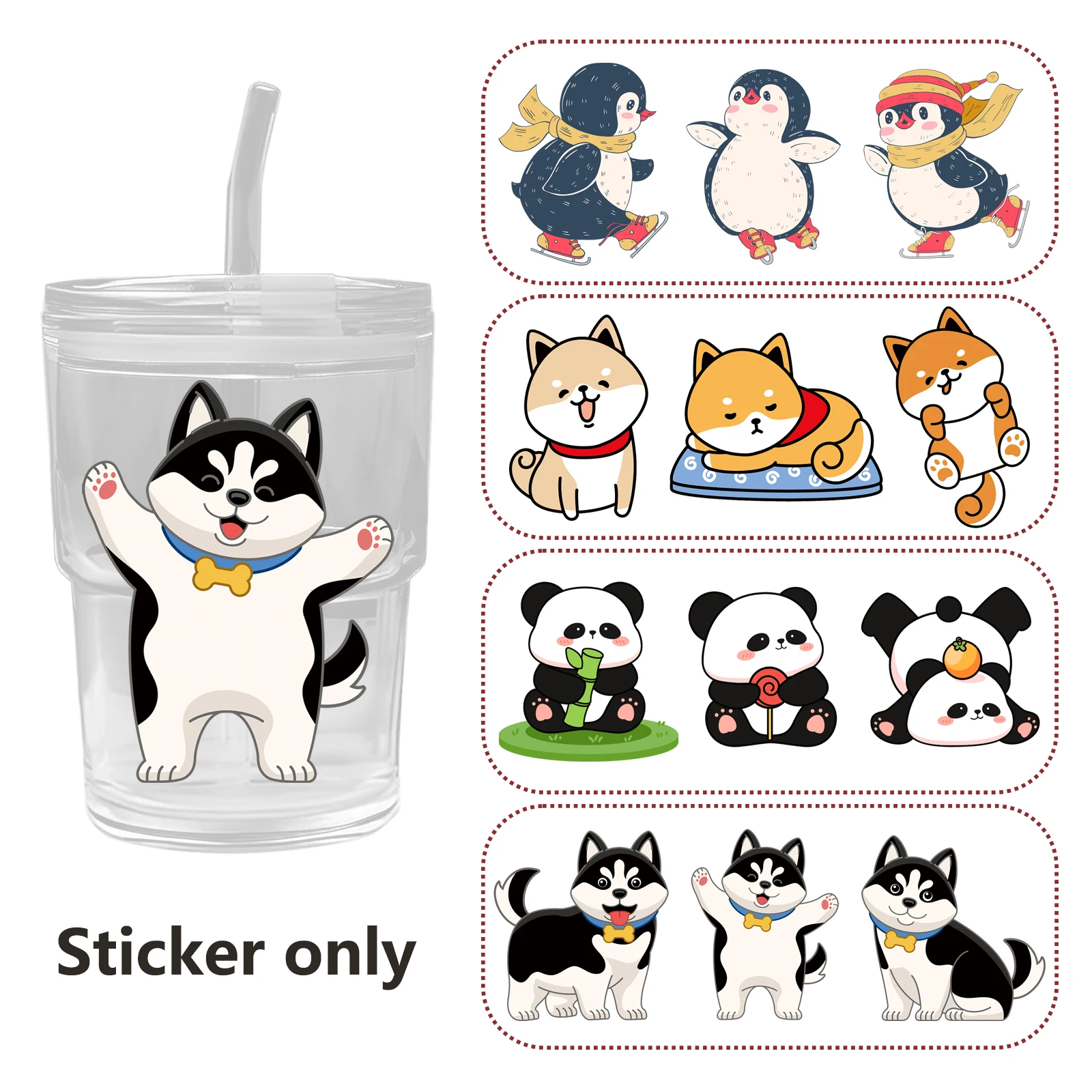 

Cute Pets 16OZ UV DTF Cup Wraps Bottle Sticker for Glass Libbey Can Bottle Selfadhesive Washable Waterproof DIY Custom