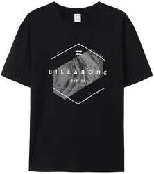 New Men's Wave Billa bong Cotton T-shirt High Quality Black Beach Retro Casual Breathable Short Sleeve