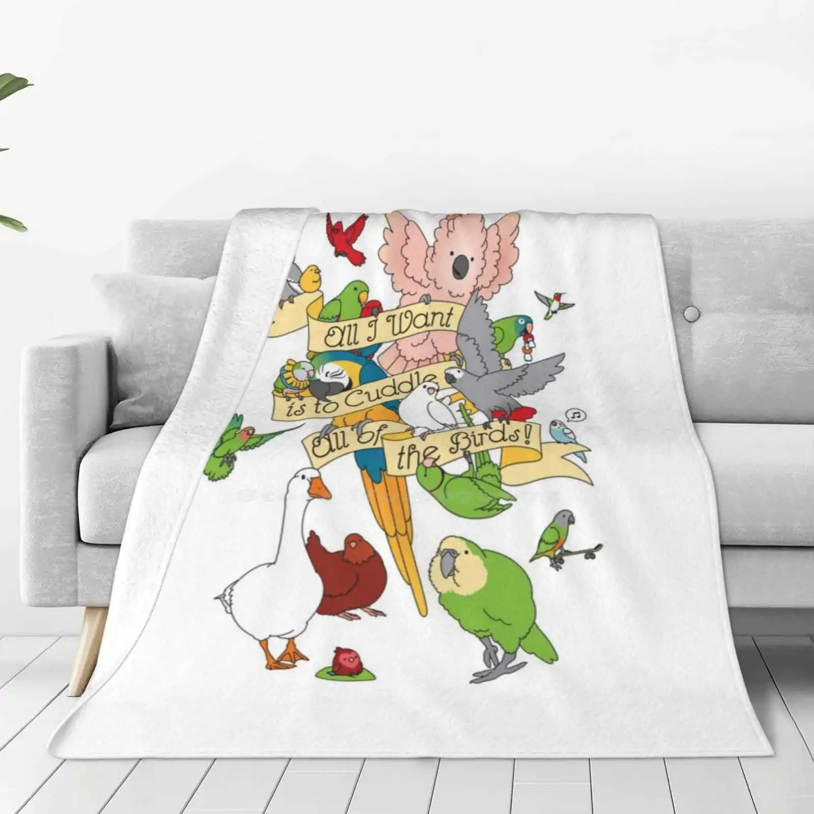 Cuddle All The Birds Creative Design Comfortable Warm Flannel Blanket Macaw Eclectus Birds Cute Bird Lover Parrots Cockatiel