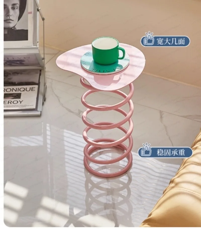 Viral Creative Spring Side Table, Minimalist Bedside End Table for Nordic Living Room & Bedroom, Small Accent Coffee Table