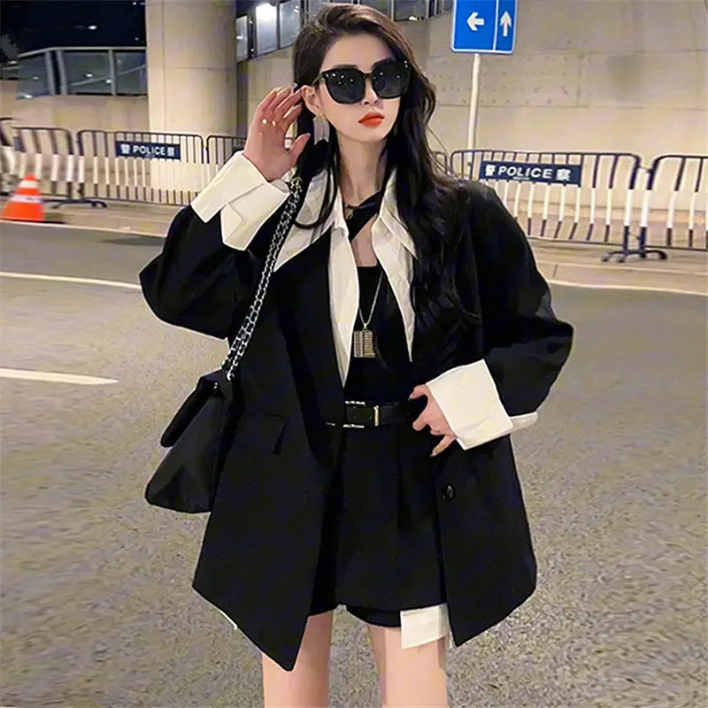 Spring and Autumn New Style Style Fake Two Piece Combination Suit Coat Shorts Slimming Casual Two Piece Set for Women Short Sets