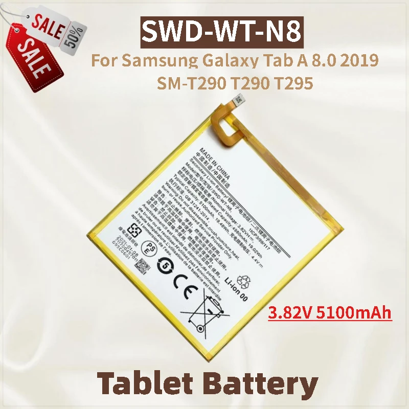 

Высококачественная батарея для планшета SWD-WT-N8 3,82 В 5100 мАч для Samsung Galaxy Tab A 8,0 2019 SM-T290 T295, новая сменная батарея