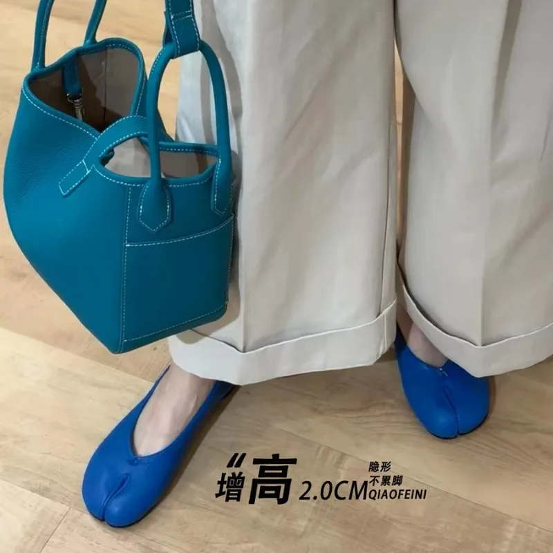 New Split toe Pleated Soft Leather Women Ballet Flats Spring Summer Casual Walking Lazy Tabi Loafers Girls Dance Shoes view 4